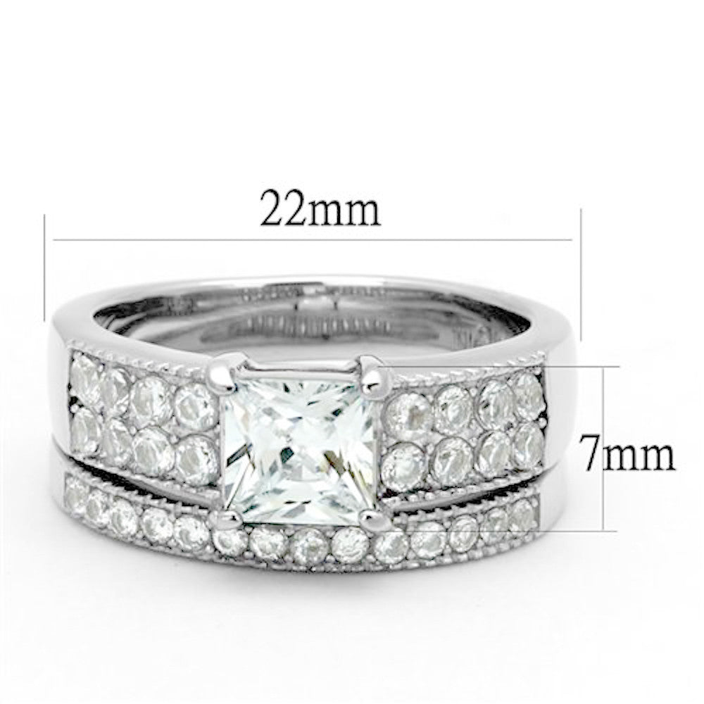 ARTK2915 Women's 2.07 Ct Princess Cut Zirconia Stainless Steel Wedding Ring Set Size 5-10